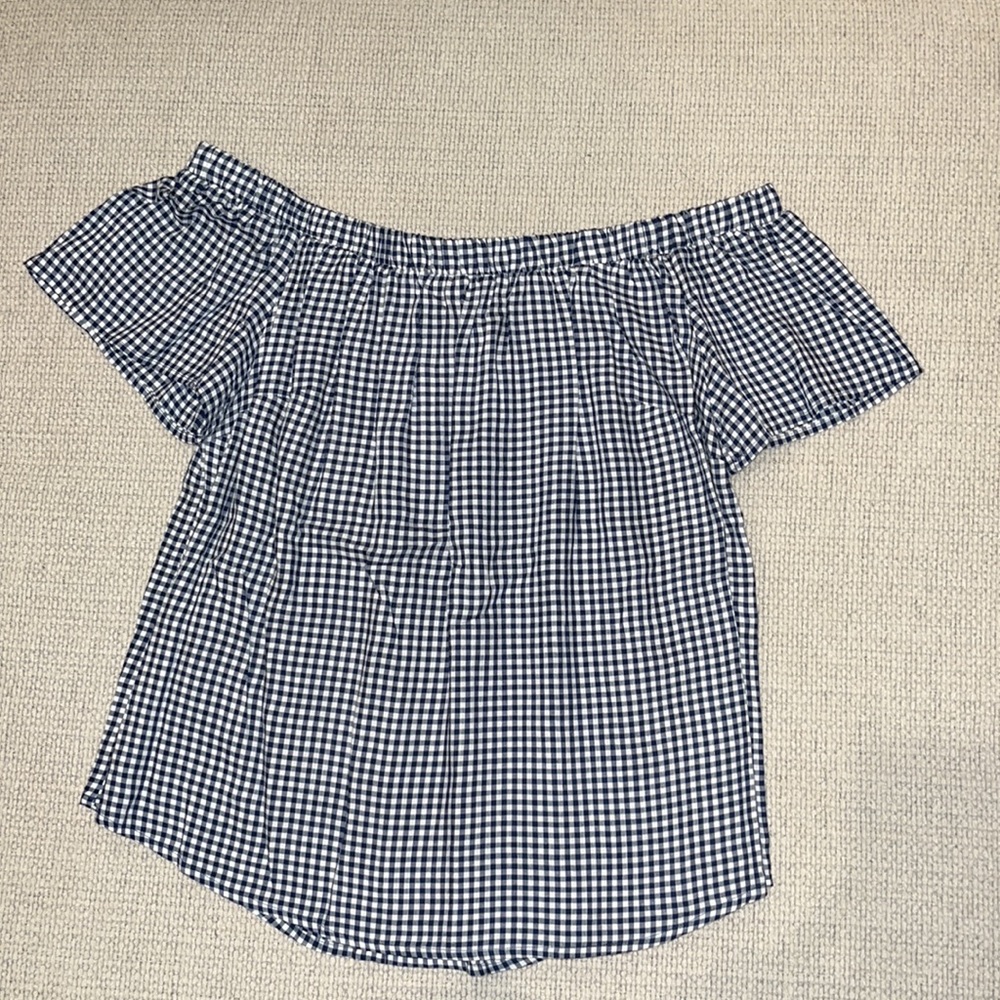Gingham print off the shoulder shirt